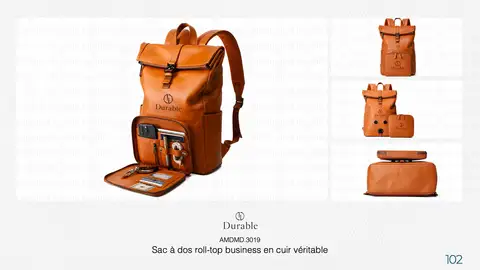 Sac à dos roll-top business en cuir véritable