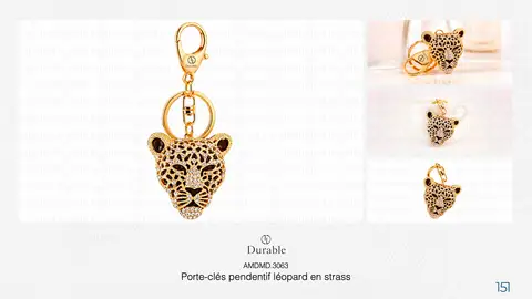 Porte-clés pendentif léopard en strass