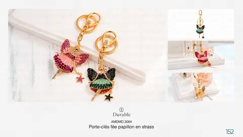 Porte-clés fée papillon en strass