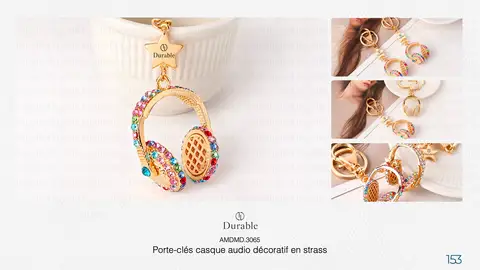Porte-clés casque audio décoratif en strass