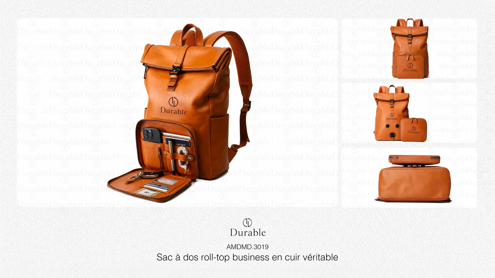 Sac à dos roll-top business en cuir véritable