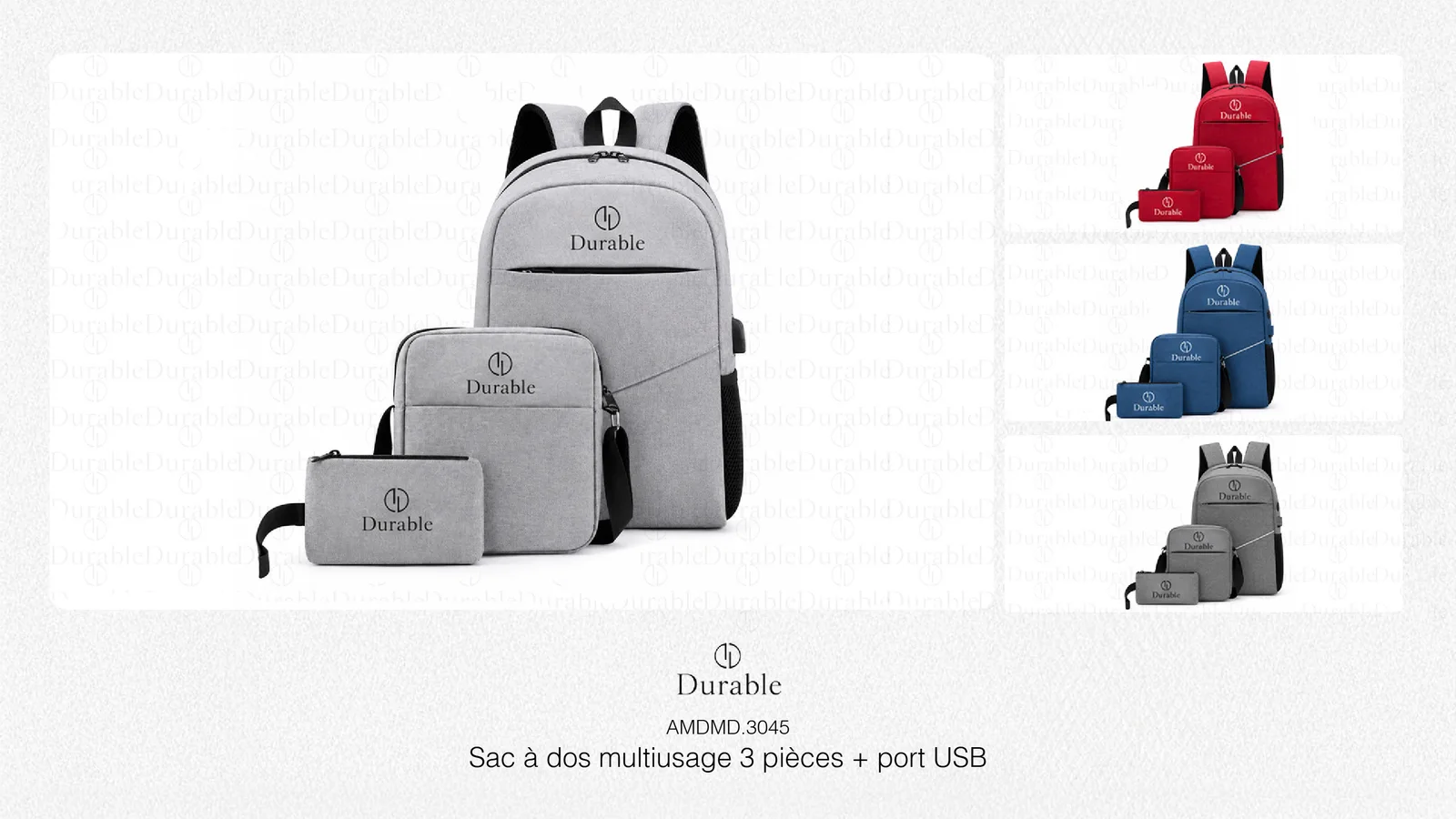 Sac à dos multiusage 3 pièces + port USB