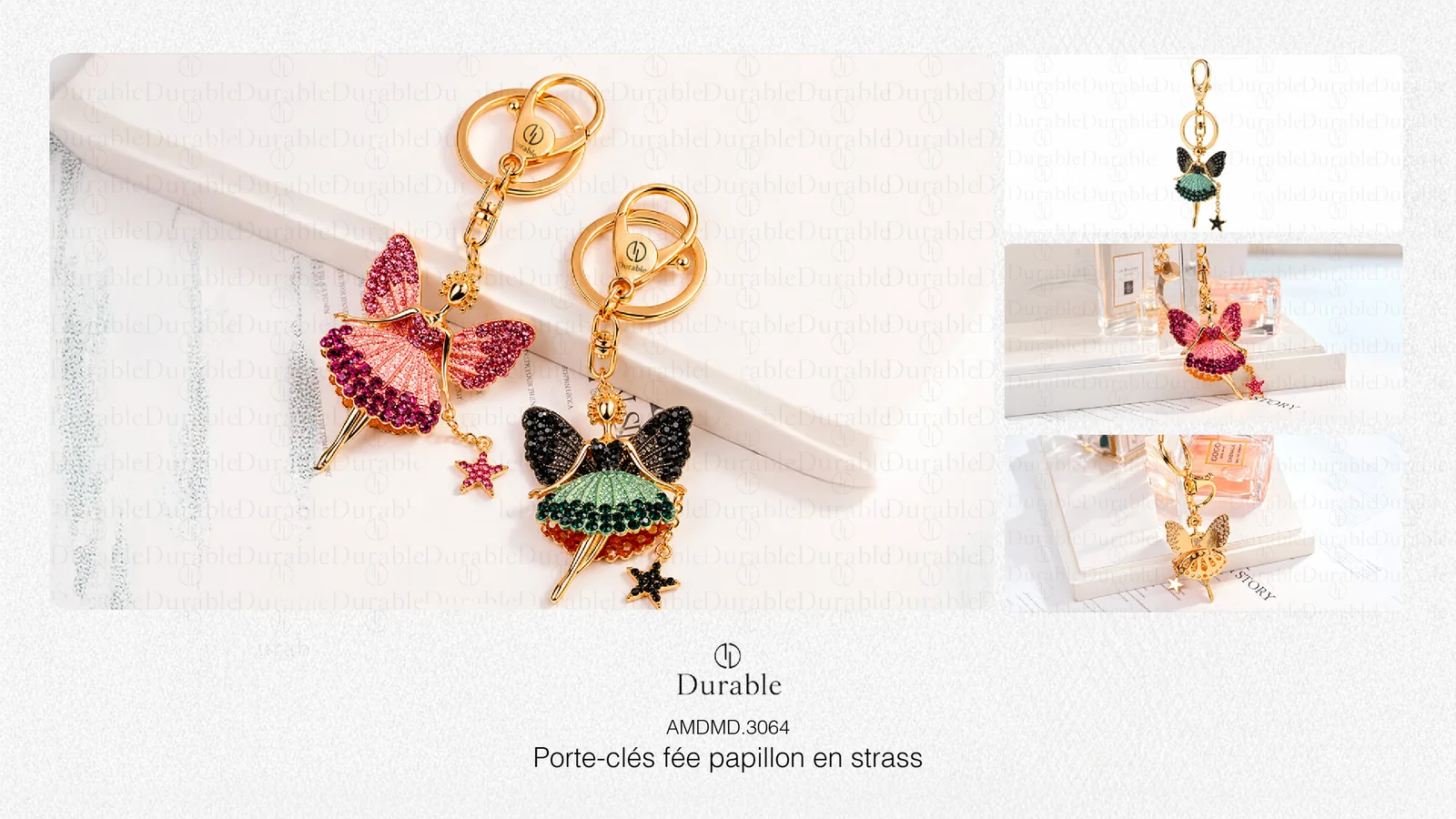 Porte-clés fée papillon en strass