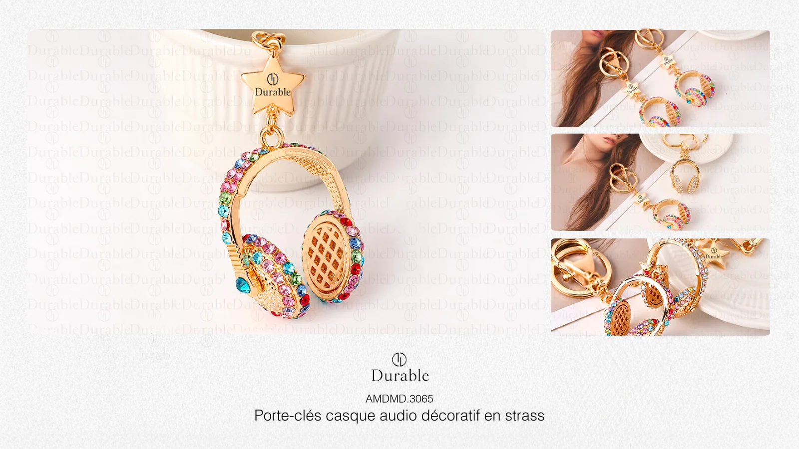 Porte-clés casque audio décoratif en strass